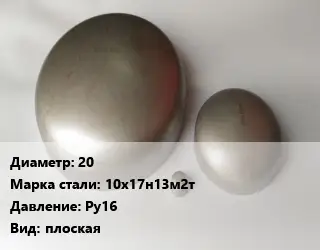 Заглушка нержавеющая 20 Сталь: 10х17н13м2т Ру16 плоская